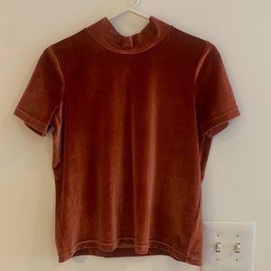 RARELY WORN Madewell Mock neck velvet t shirt in burnt orange